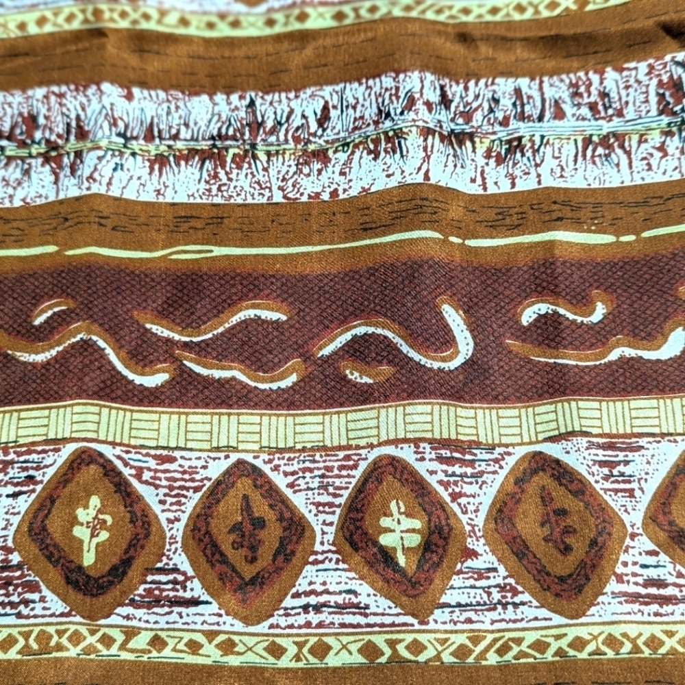 NWOT 100% Silk Abstract Print - Burnt Orange,Brown,Yellow Wide Oblong Scarf - Picture 9 of 15